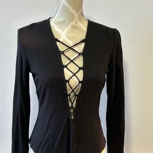 Black deep v bodysuit